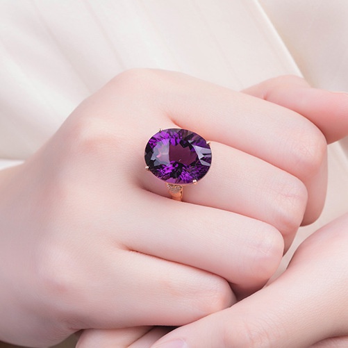♥Bộ Dây Chuyền + Nhẫn + Bông Tai Hình Oval Đính Đá Thạch Anh Tím Sang Trọng