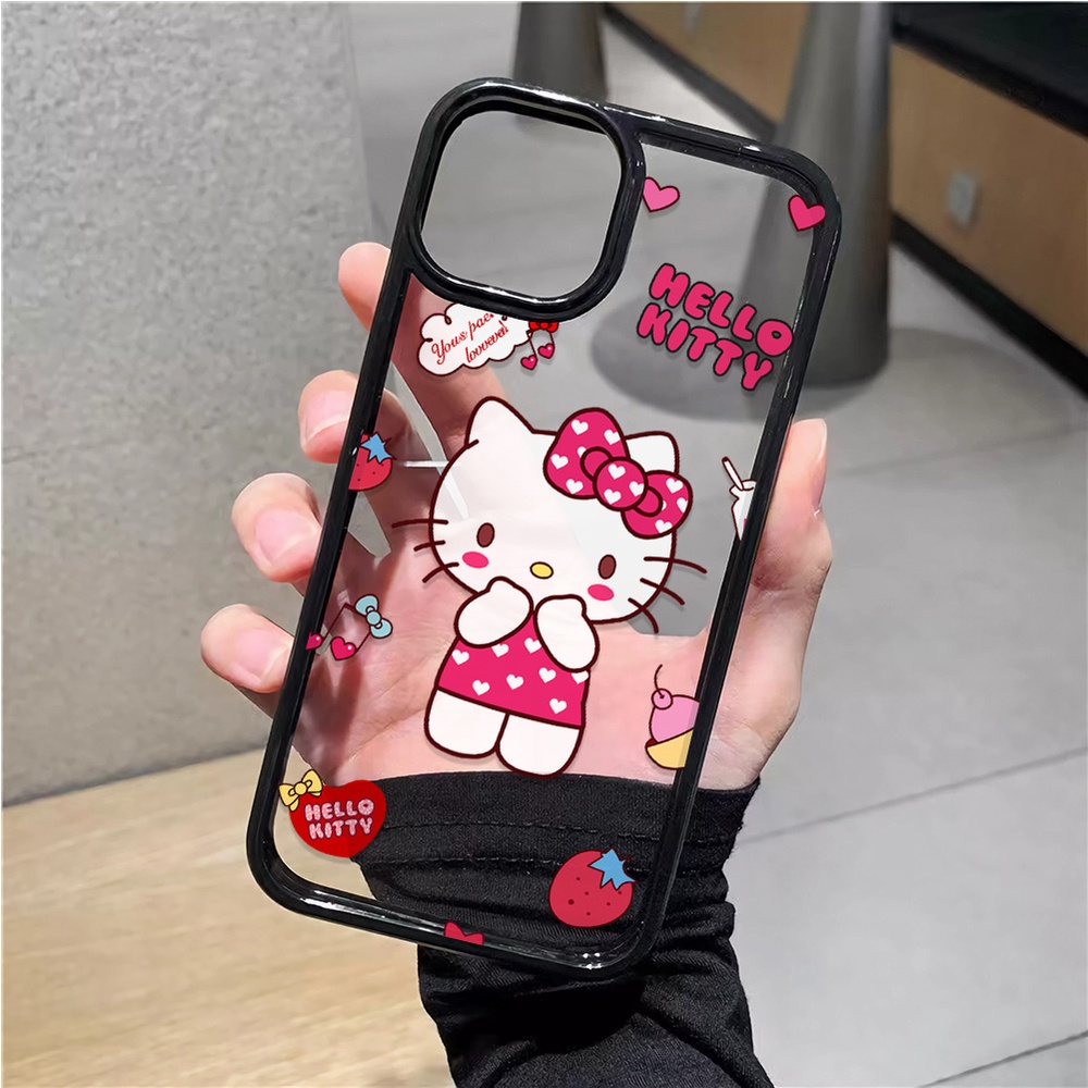 Ốp Điện Thoại Nhựa Acrylic Cứng Trong Suốt In Hình Hello Kitty Màu Hồng Cho iphone 14promax 11 13 12 7Plus 8 X XS Max