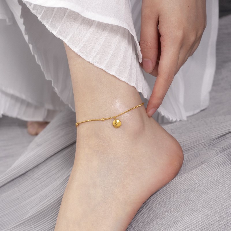 Lắc Chân Inox Mạ Vàng 18K Đính Hạt Đậu May Mắn