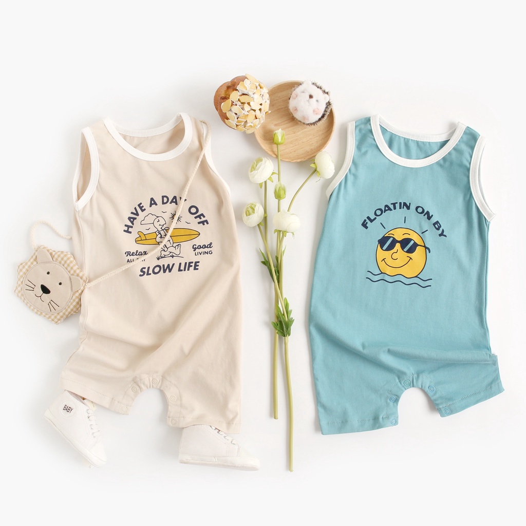 Sanlutoz Bộ Áo Liền Quần Ngắn Tay In Hoạt Hình Thời Trang Mùa Hè Cho Bé Trai