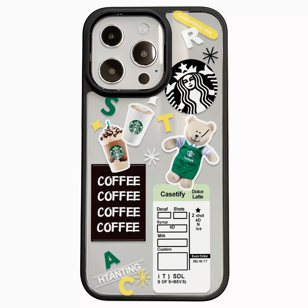 Ốp Điện Thoại Nhựa Acrylic Cứng Trong Suốt In Hình Gấu Và Cà Phê Cho iphone 14promax 11 13 12 7Plus 8 X XS Max