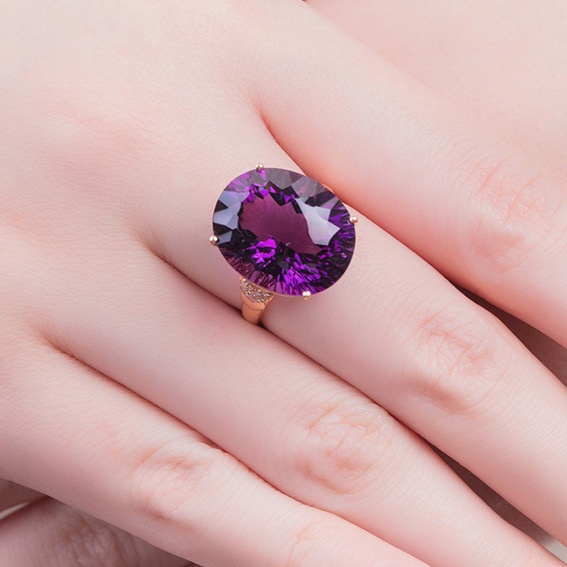 ♥Bộ Dây Chuyền + Nhẫn + Bông Tai Hình Oval Đính Đá Thạch Anh Tím Sang Trọng