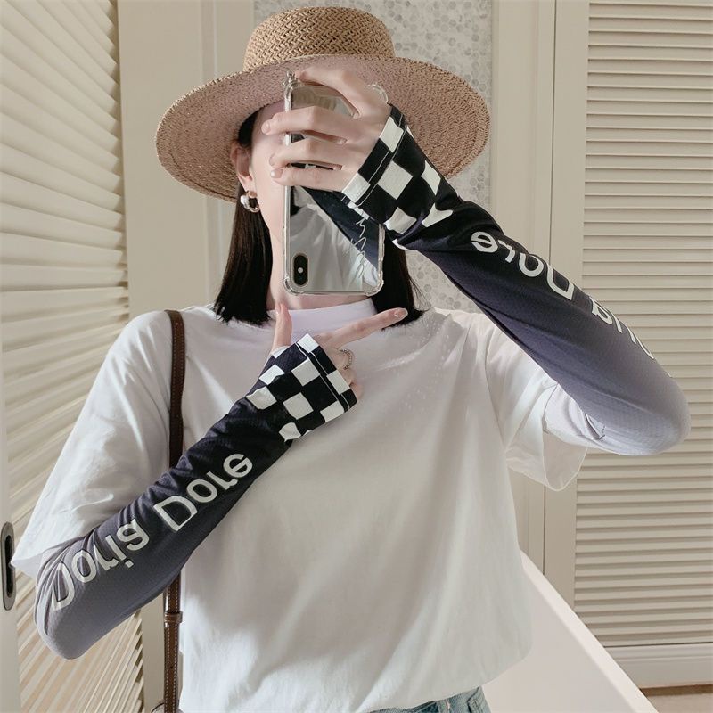 Ống Tay Áo Chống Nắng Chống Tia UV Họa Tiết Caro Màu Gradient Dễ Thương Thời Trang Mùa Hè Cho Nam Và Nữ