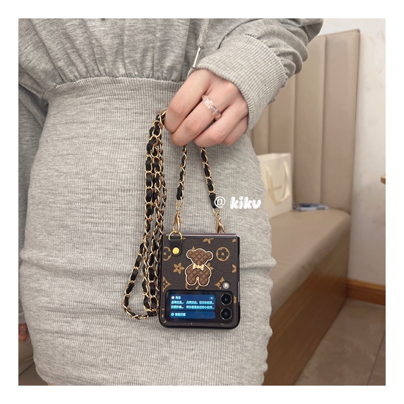 Ốp lưng Samsung Galaxy Z Flip 4 Z Flip 3 Ốp lưng gập Zflip4 Zflip3 5G có vòng đeo tay hình gấu dễ thương