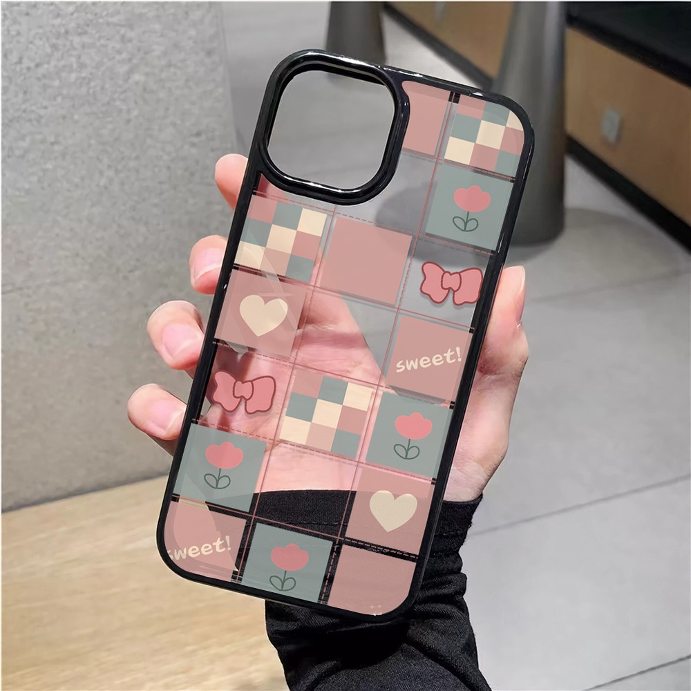 Ốp Điện Thoại Nhựa Acrylic Cứng Trong Suốt In Họa Tiết Kẻ Ô Trái Tim Cho iphone 14promax 11 13 12 7Plus 8 X XS Max