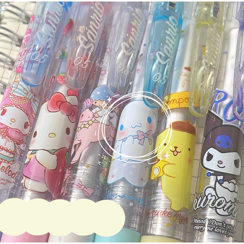 Bộ 4/5/6 cây bút gel lôi Sanrio hình hoạt hình Kuromi My Melody Cinnamoroll 0.5MM mực đen cho học sinh
