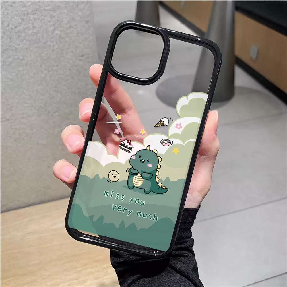 Ốp Điện Thoại Nhựa Acrylic Cứng Trong Suốt Hình Khủng Long Màu Xanh Lá Cho iphone 14promax 11 13 12 7Plus 8 X XS Max