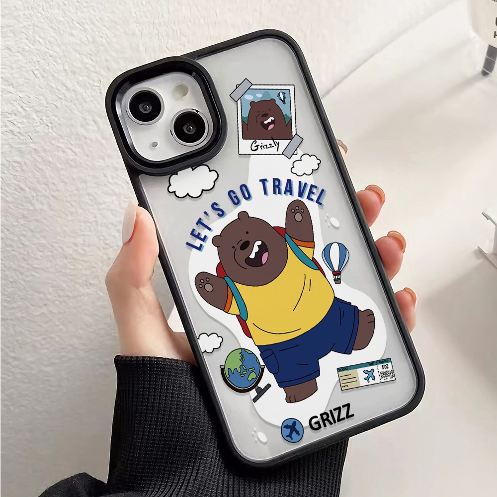 Ốp Điện Thoại Nhựa Acrylic Cứng Trong Suốt In Hình Gấu Trắng Hoạt Hình Cho iphone 14promax 11 13 12 7Plus 8 X XS Max