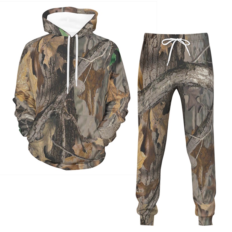 Mới Set Áo Hoodie + Quần Dài In Họa Tiết Cây Lá 3D Thời Trang Cho Nam Và Nữ Plus Size S-7XL