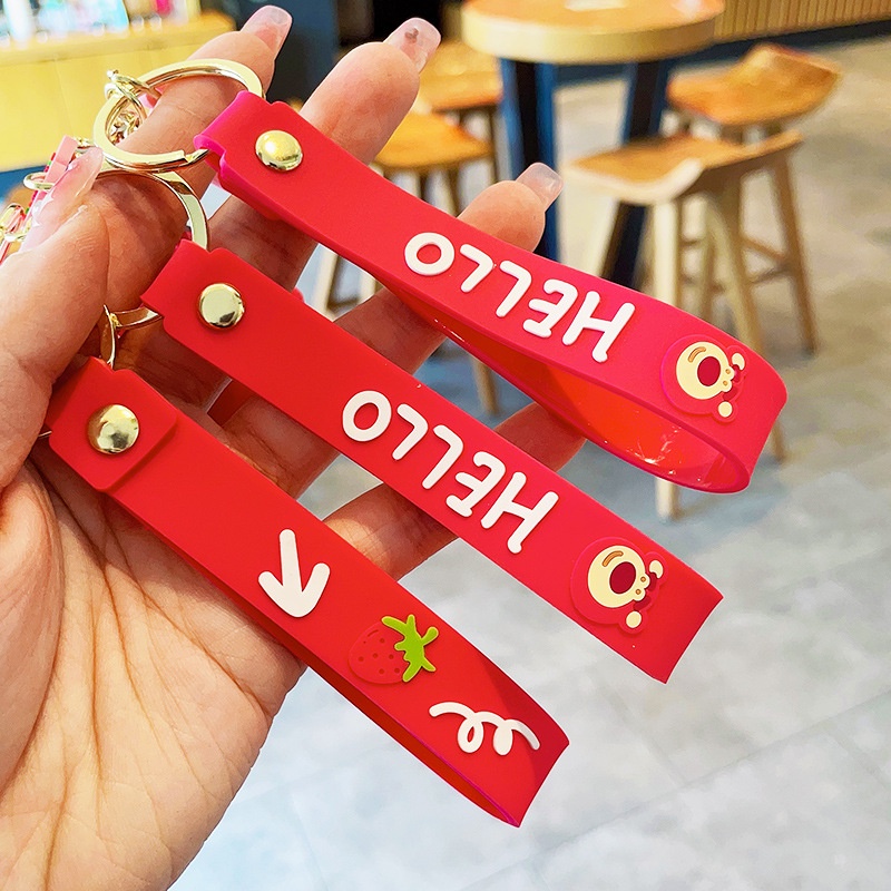 Móc Khóa Nhựa pvc Hình Gấu Dâu Tây Hoạt Hình Dễ Thương