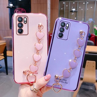 Ốp Điện Thoại  Cho OPPO A16 A17 A17K A16K Reno6Z 6 Pro A57 2022 A77 A95 A74 A96 A76 5G Dẻo Họa Tiết Trái Tim & Vòng Đeo Tay