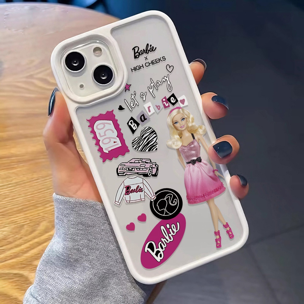 Ốp Điện Thoại Acrylic Trong Suốt In Hình Búp Bê Barbie Màu Hồng Cho iphone 14promax 11 13 12 7Plus 8 X XS Max