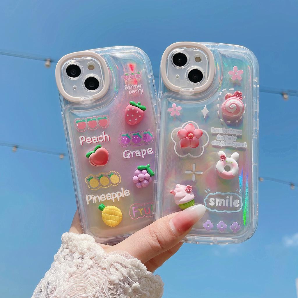 Ốp Điện Thoại Màu laser Họa Tiết Hoa / Trái Cây 3D Kèm Giá Đỡ Cho IPhone 14promax 14pro 13promax 12 1