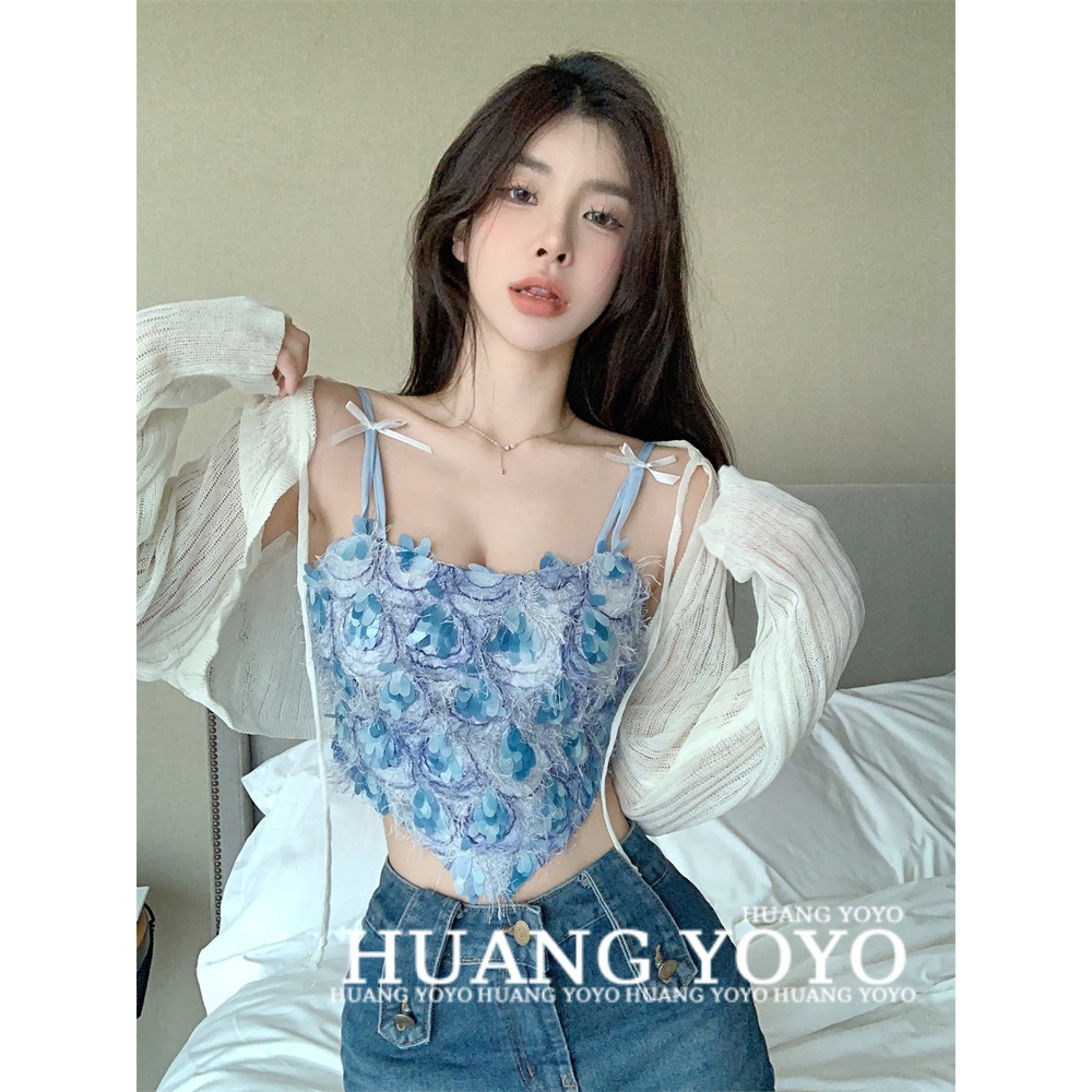 Áo Croptop Sát Nách Màu Xanh Dương Quyến Rũ Thời Trang Cho Nữ Năm 2023