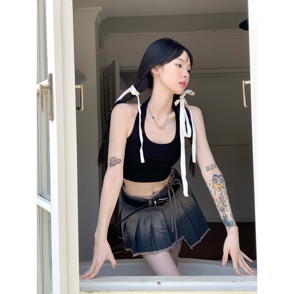 Cocory vn Chân váy jean Lưng Cao Phong Cách Retro Thời Trang Cho Nữ