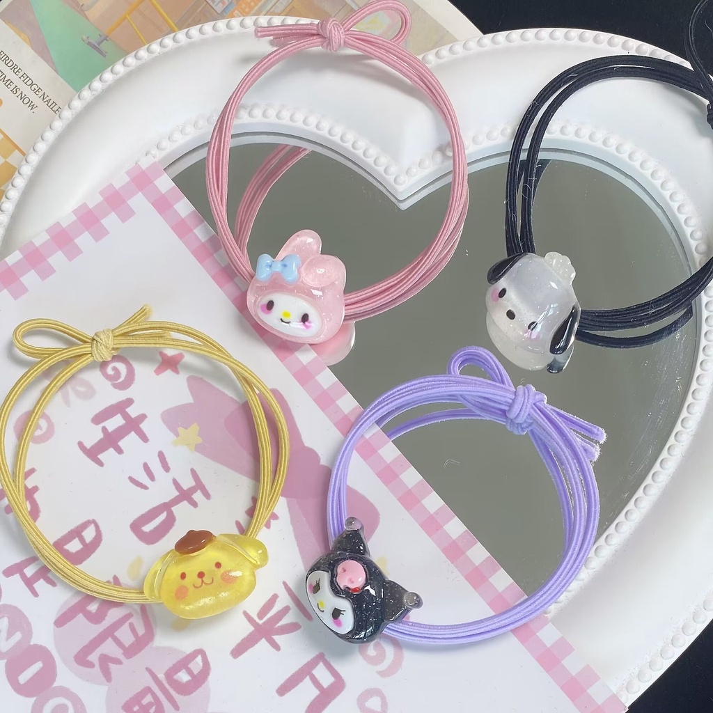 Dây Buộc Tóc Cao Su Co Giãn Hình Cún Kuromi Melody Hoạt Hình Dễ Thương Cho Bé