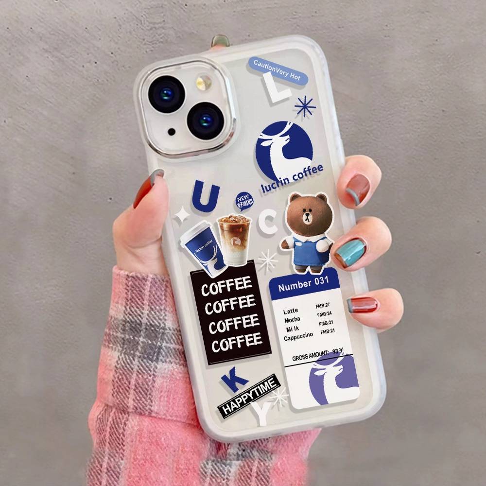 Miếng Dán Bảo Vệ lens Camera Bằng Kim Loại Họa Tiết Gấu Và Cà Phê Cho iphone 14promax 11 13 12 7Plus X XS Max 7 8