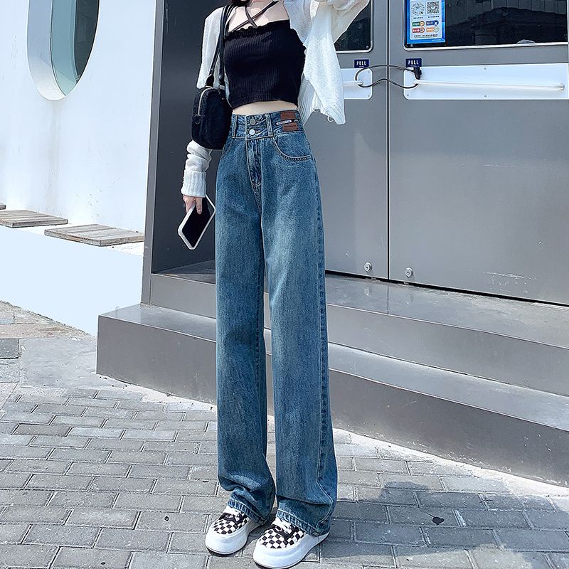 Hàng Có Sẵn qu n jean. qu n Quần jean Ống Rộng Thẳng Lưng Cao Dáng Ôm Phong Cách Retro.Big PP Màu Xanh Dương Retro Hàn Quốc Cho Nữ Giới Bán Chạy Hợp Thời Trang Mùa Xuân Bán Chạy