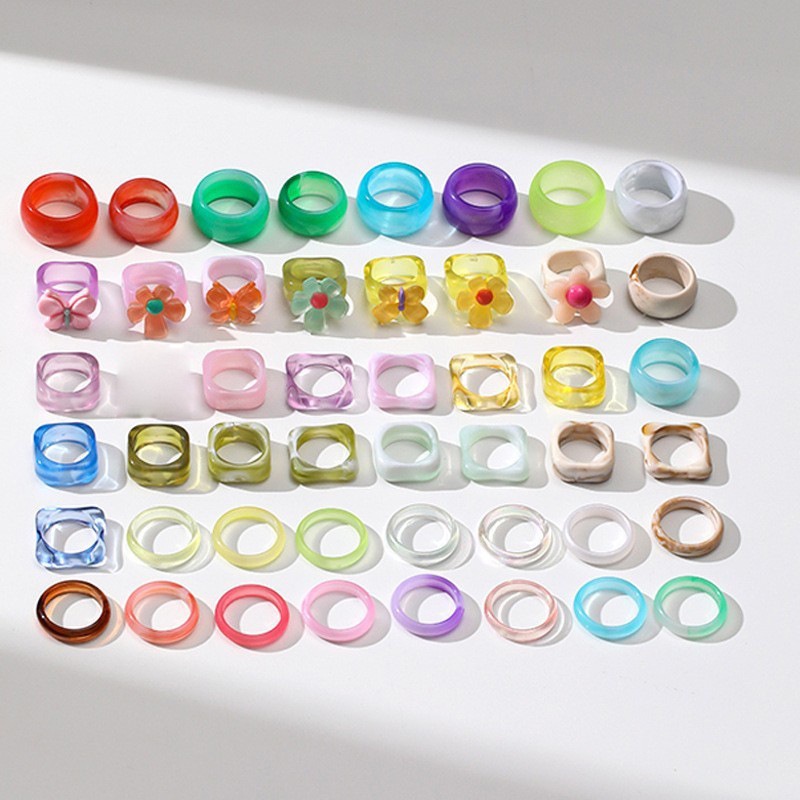 Bộ Nhẫn Hình Học Bằng Nhựa Acrylic Màu Sắc Ngọt Ngào Thời Trang Mùa Hè Cho Nữ