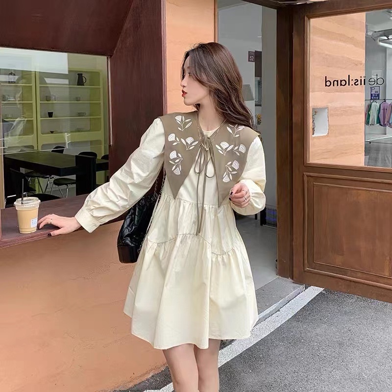 IELGY   Đầm Ngắn Phối Màu Nổi Bật Thời Trang Nhật Bản Dành Cho Nữ