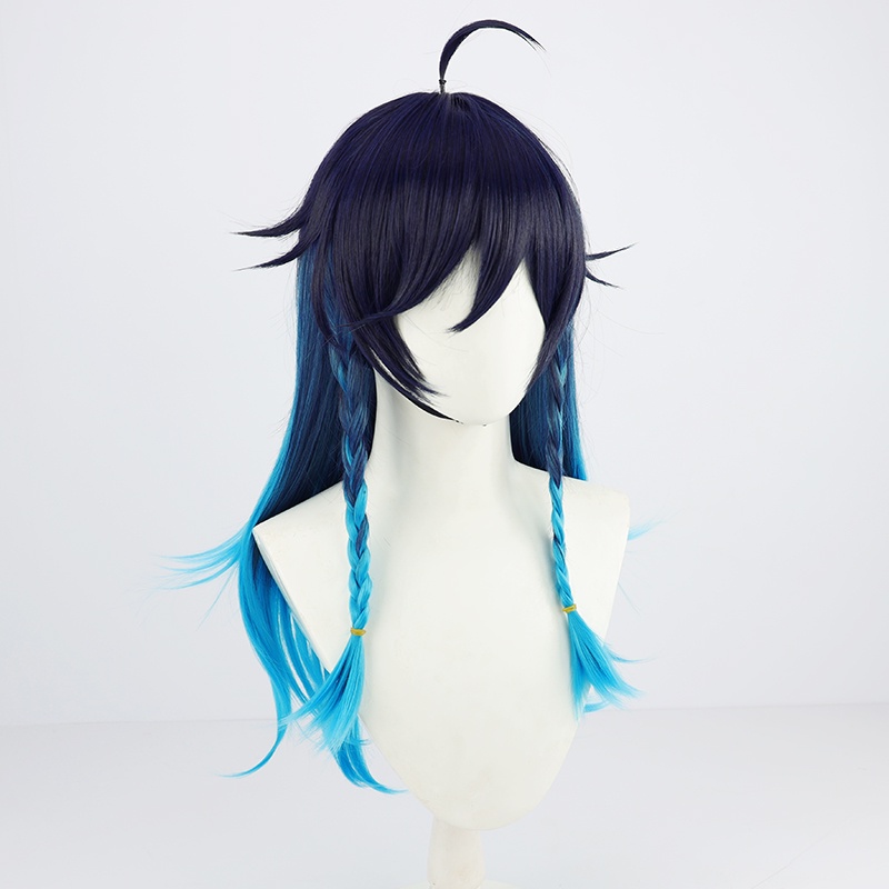 Freeman Genshin Impact Female Venti Cosplay Wig 65cm Long Blue Hair Twin Braids Braided Styled Wigs Heat Resistant Wigs Halloween