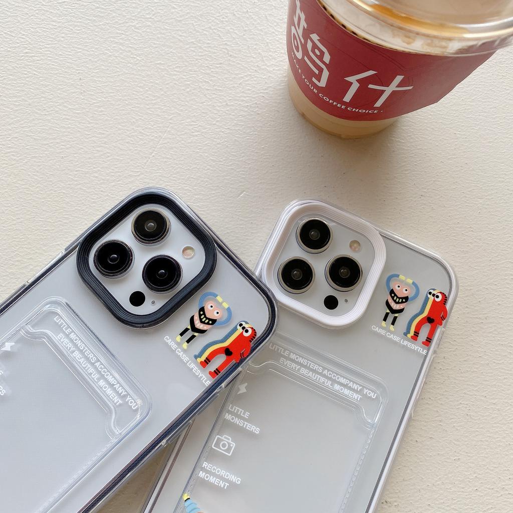 Ốp Điện Thoại Trong Suốt Họa Tiết Quái Vật 3 Trong 1 Có Ngăn Đựng Thẻ Cho iPhone 14promax 13 12 11 7Plus X XR XSMAX