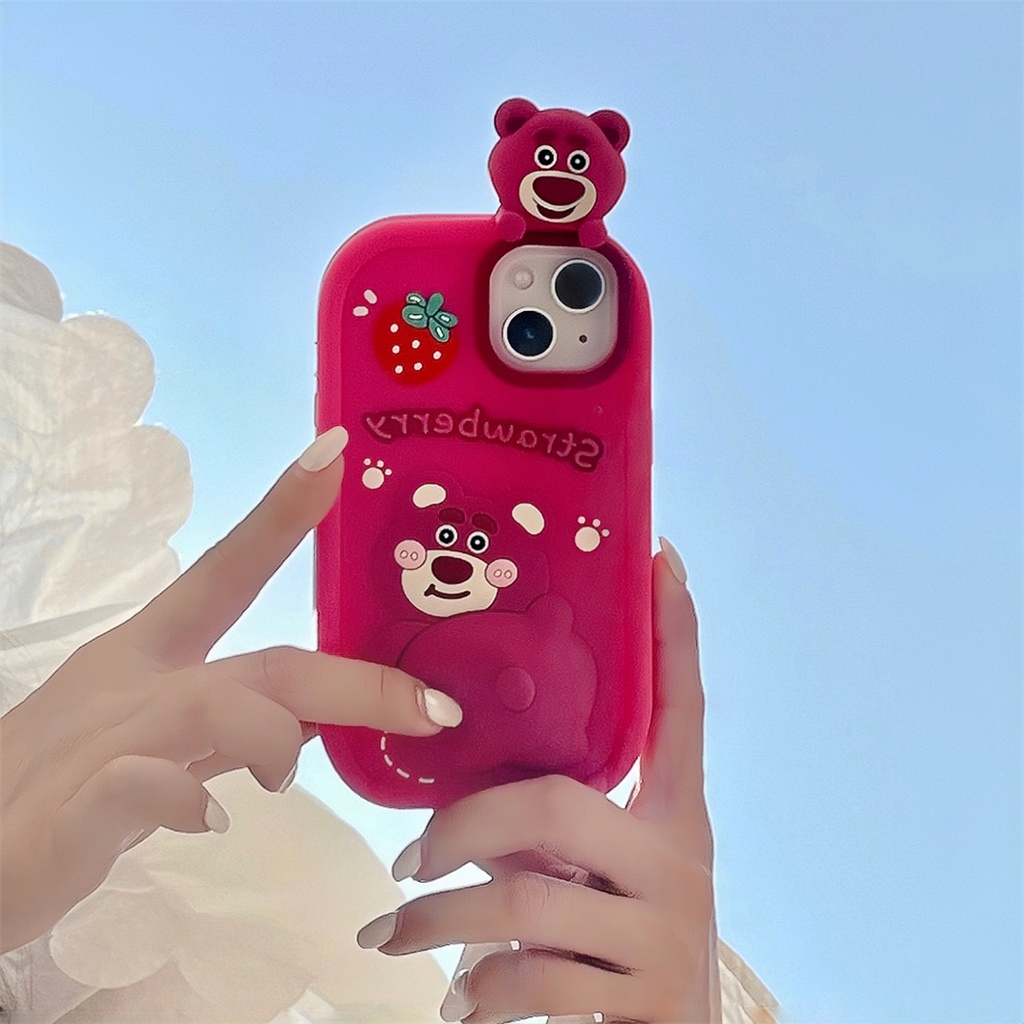 Ốp Điện Thoại Silicone In Hình Gấu Dâu Tây Cho Iphone 14 ProMax 13Promax 11Promax 12ProMax