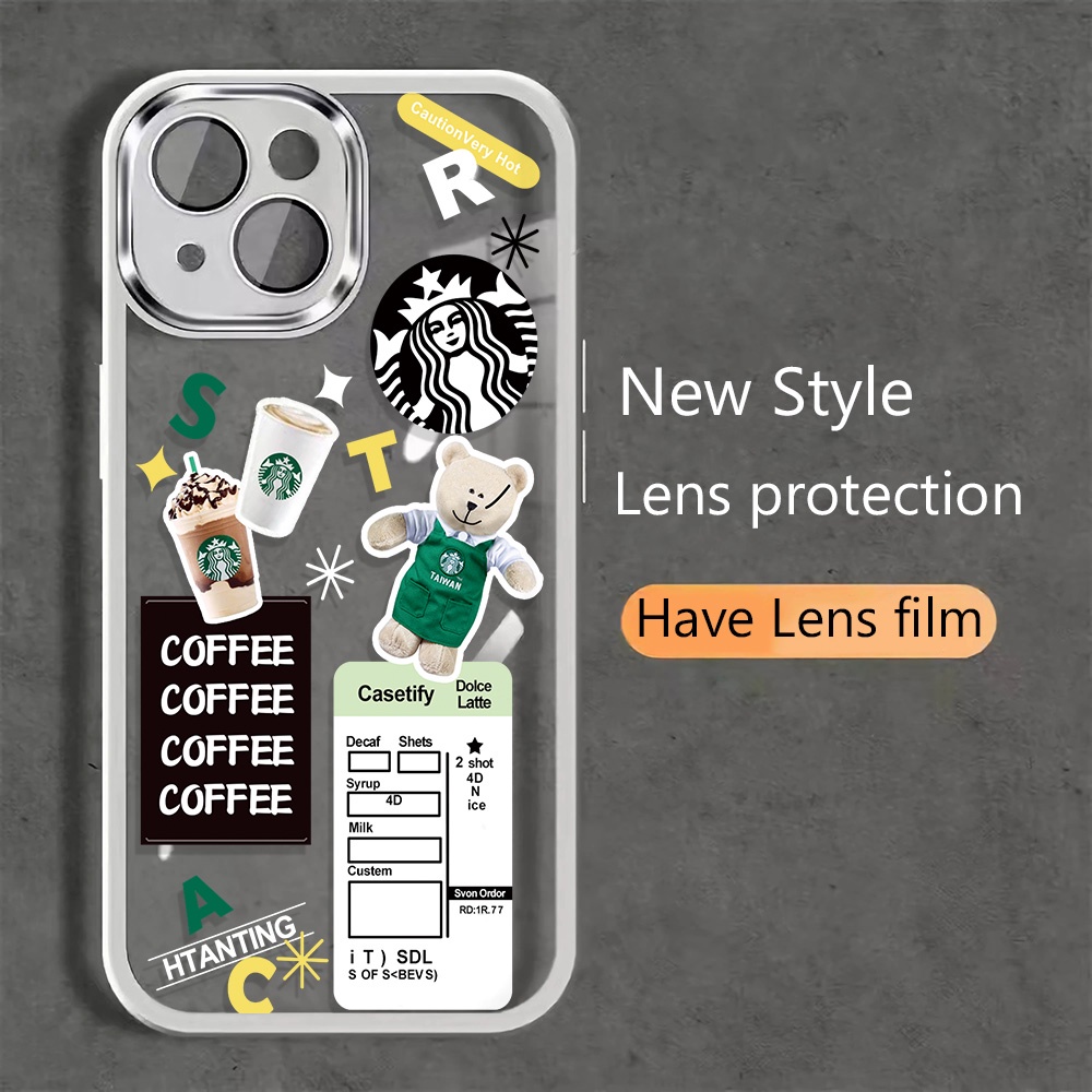 Miếng Dán Bảo Vệ lens Camera Bằng Kim Loại Họa Tiết Gấu Và Cà Phê Cho iphone 14promax 11 13 12 7Plus X XS Max 7 8