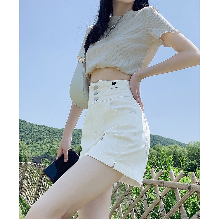QADCOL  Quần Short denim Siêu Mỏng Lưng Cao Che Bụng Thời Trang Mùa Xuân Cho Nữ