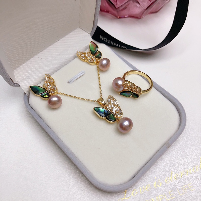 Set Trang Sức Ba Món Đính Ngọc Trai Tự Nhiên Thời Trang Cho Nữ