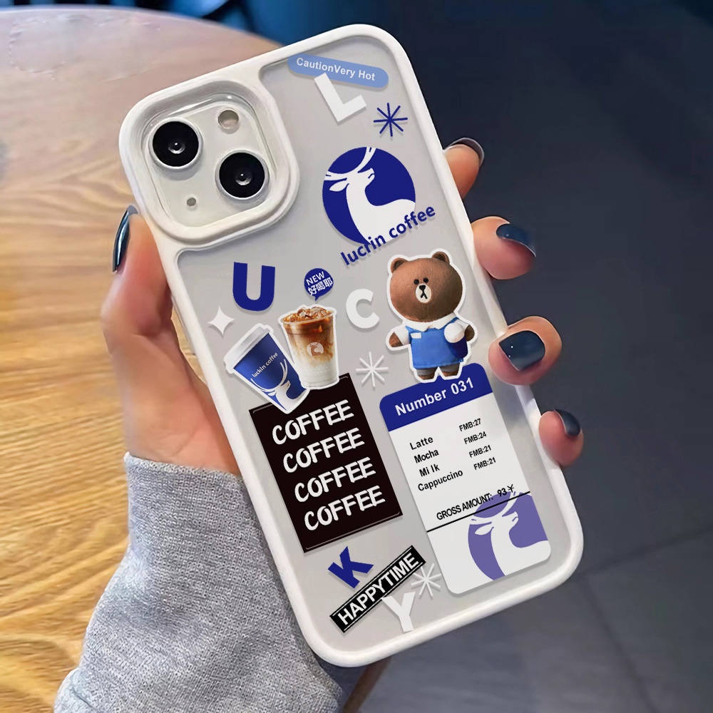 Ốp Điện Thoại Nhựa Acrylic Cứng Trong Suốt In Hình Gấu Cà Phê Cho iphone 14promax 11 13 12 7Plus 8 X XS Max