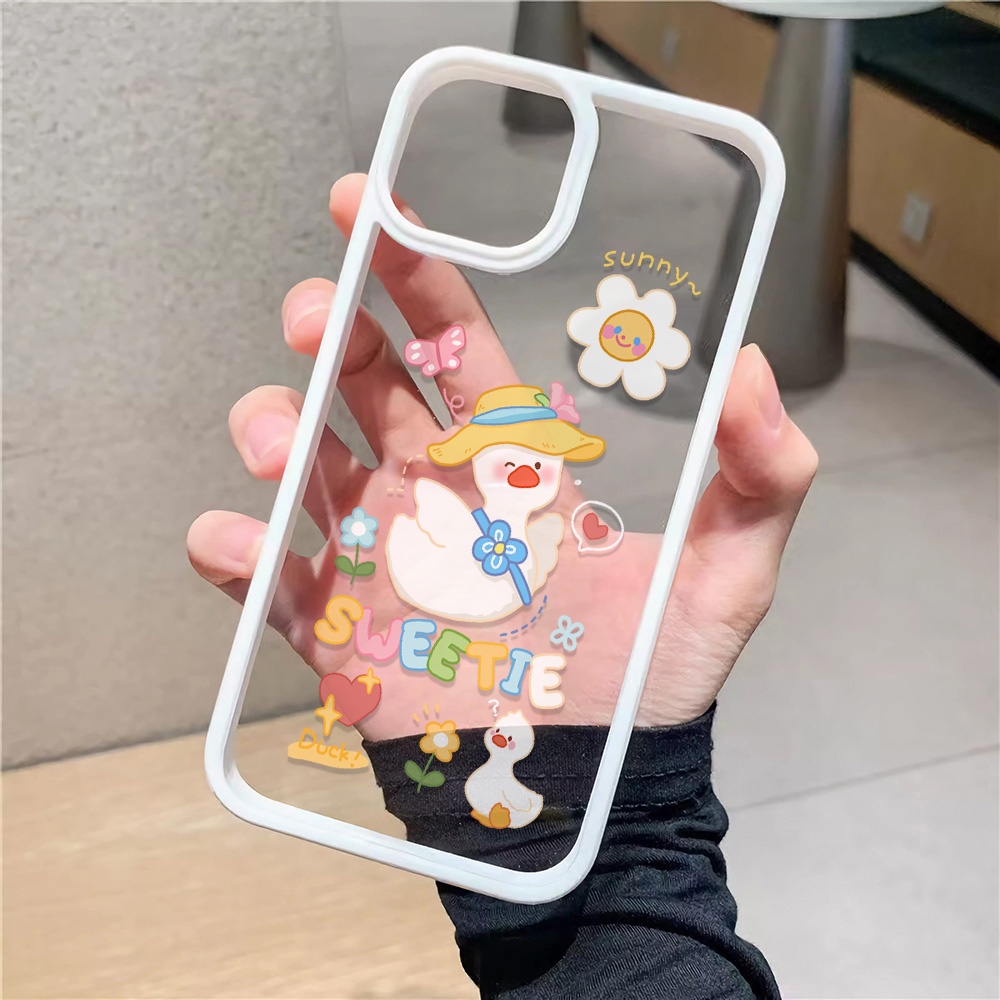 Ốp Điện Thoại Nhựa Acrylic Cứng Trong Suốt Hình Vịt Hoa Hướng Dương Cho iphone 14promax 11 13 12 7Plus 8 X XS Max