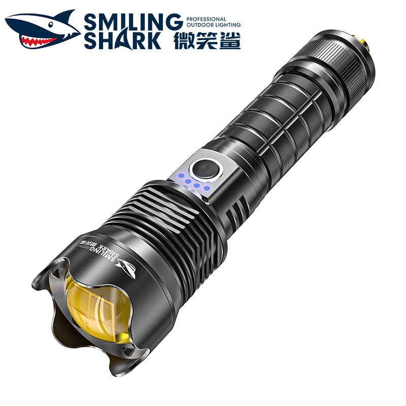 SmilingShark E821 Đèn pin Hight Power Đèn pin siêu sáng Type-C có thể sạc lại Ánh sáng vàng 5 chế độ Có thể thu phóng Chống nước cho hộ gia đình Đi bộ đường dài Cắm trại Săn bắn