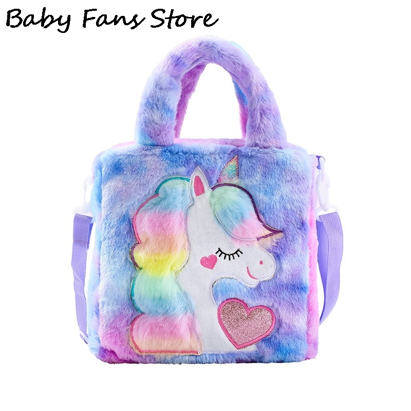 Túi Đeo Chéo Hình Kỳ Lân Phủ Lông Nhiều Màu Thời Trang Mùa Đông Xinh Xắn Cho Bé