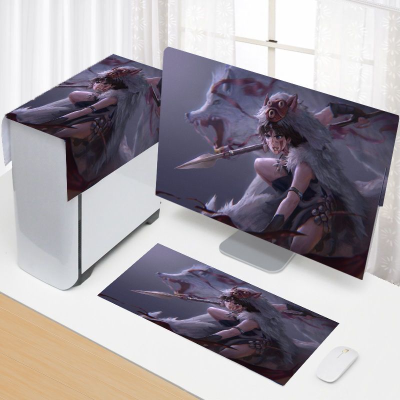 Công chúa mononoke Bộ 3 khăn phủ máy tính để bàn tấm che bụi màn hình bàn phím vải tốt đủ che bụi bàn phím size 17 19 20 22 23 24 25 27 26 31 32 34 inch