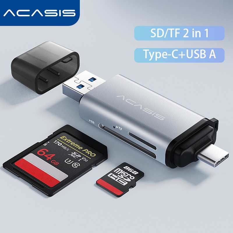 Đầu Đọc Thẻ Nhớ Hai Đầu 2 Trong 1 ACASIS SD / TF 2-in-1Đầu Đọc Thẻ Nhớ Chuyển Đổi USB Type-c 3.0 Sang SD / TF Cho iPad Pro / MacBook / Laptop