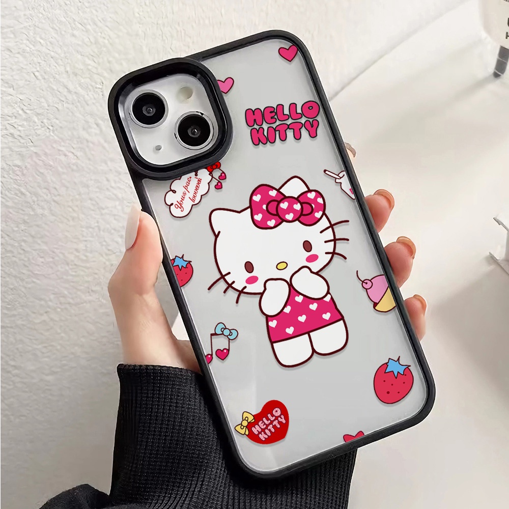 Ốp Điện Thoại Nhựa Acrylic Cứng Trong Suốt In Hình Hello Kitty Màu Hồng Cho iphone 14promax 11 13 12 7Plus 8 X XS Max