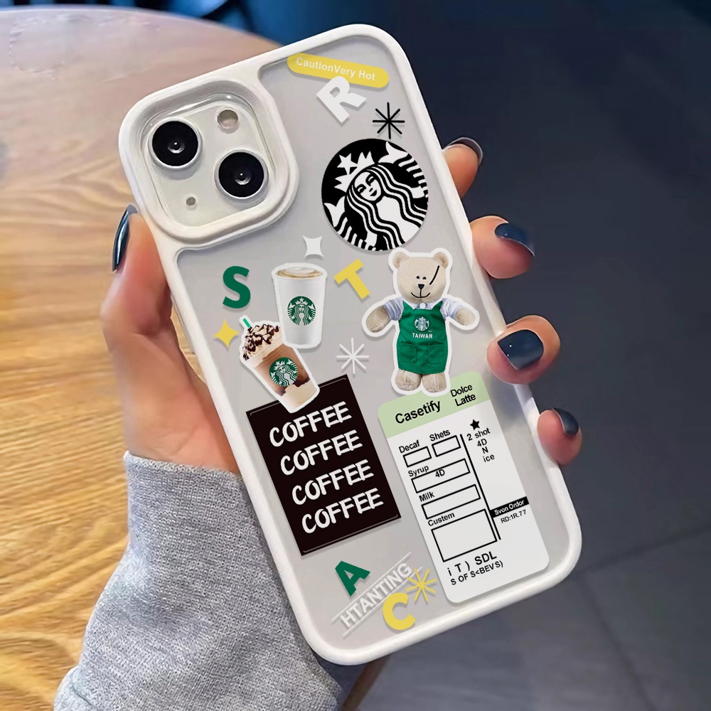Ốp Điện Thoại Nhựa Acrylic Cứng Trong Suốt In Hình Gấu Và Cà Phê Cho iphone 14promax 11 13 12 7Plus 8 X XS Max