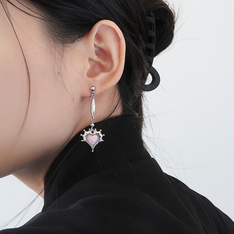 Khuyên Tai Bạc Dáng Dài Đính Đá Zircon Hồng Xinh Xắn