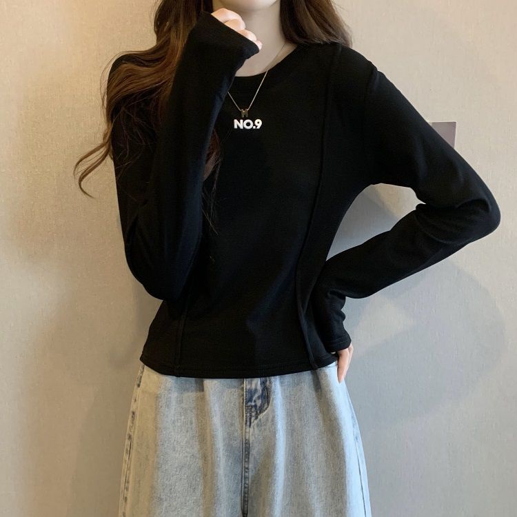 Áo Thun Tay Dài Màu Trắng Dáng Ôm Cỡ Lớn Thời Trang Thu Đông Mới Cho Nữ