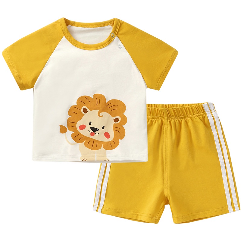 Bộ Áo Thun Ngắn Tay + Quần Short Cotton Mềm Thoáng Khí In Hình Cá Sấu / Voi Hoạt Hình Thời Trang Mùa