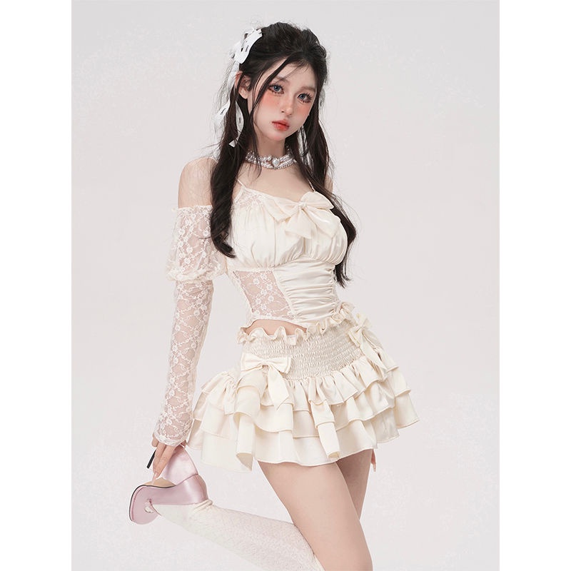 Tình yêu đầu tiên Lactose.Girl Palace. Set Áo Dây + Chân Váy Ngắn Phối Ren Quyến Rũ Cho Nữ Cô Gái Nóng Bỏng Gợi Cảm. Quần Dài Thiết Kế Ngọt Ngào Dễ Thương Dành Cho Nữ