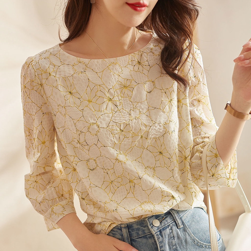 Áo Sơ Mi Chiffon Tay Lửng Phối Ren Dáng Ôm Thời Trang Mùa Hè Dành Cho Nữ