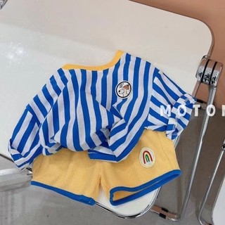 Bộ Đồ Thể Thao Ngắn Tay Họa Tiết Kẻ Sọc Thời Trang Mùa Hè Cho Bé Trai