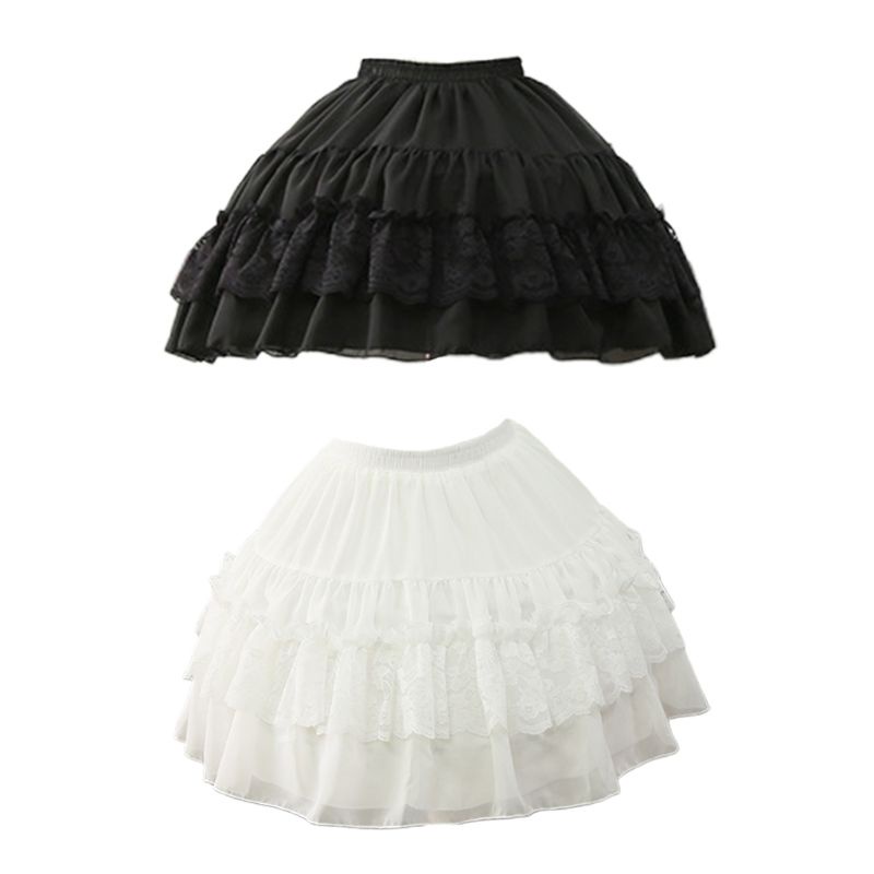 Kkvision womens white 2 hoops váy lót váy ren hoa chắp vá xếp tầng ruffles dưới váy lolita váy cô dâu loe
