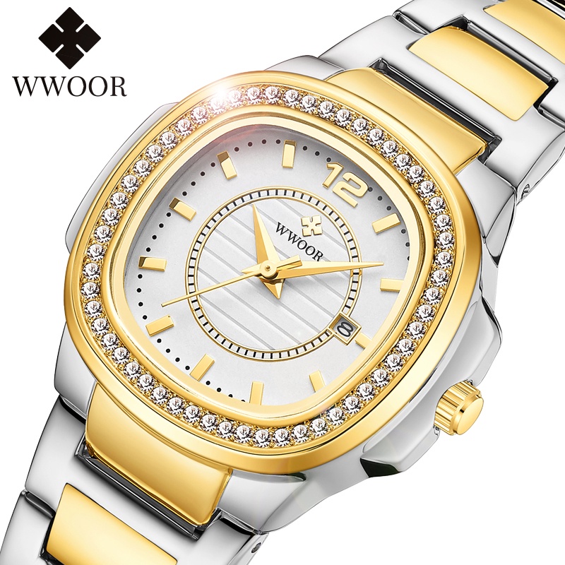 Đồng hồ nữ WWOOR 8874 thiết kế sang trọng với mặt đồng hồ đính kim cương/ kiểu dáng thời trang 2022