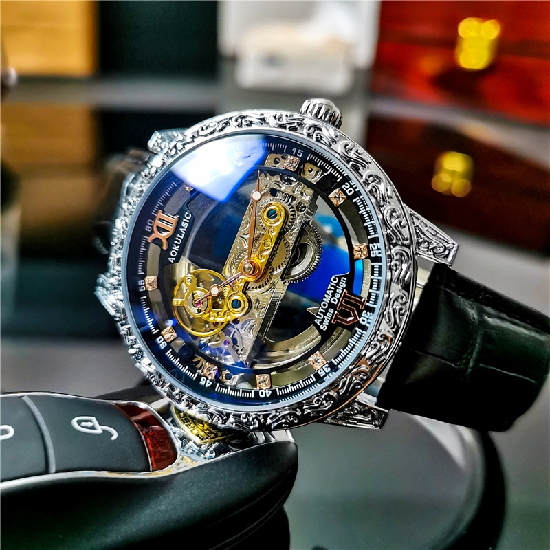Đồng Hồ Cơ Tự Động Thiết Kế Hai Mặt Chống Thấm Nước Phát Quang Phong Cách Mới Cho Nam