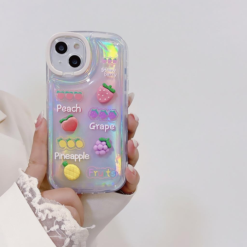 Ốp Điện Thoại Màu laser Họa Tiết Hoa / Trái Cây 3D Kèm Giá Đỡ Cho IPhone 14promax 14pro 13promax 12 1