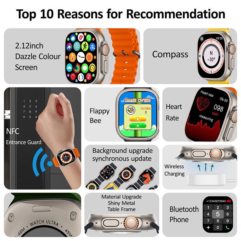 Đồng Hồ Thông Minh AMOLED 2.12 "Màn Hình HD NFC Hi-Fi Hỗ Trợ Gọi Điện Thoại Thông Minh HK8 Pro Max Ultra 2023