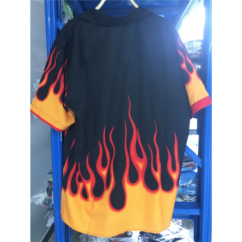 Áo sơ mi nam tay ngắn in hình ngọn lửa phong cách hip hop